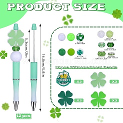 Kit fai da te per creare penne con perline in silicone con trifoglio per il giorno di San Patrizio&nbsp;DIY-SZ0010-03