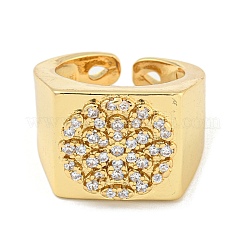 Открытое кольцо-манжета прямоугольник с цветком из прозрачного циркония RJEW-L121-029G