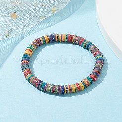 Эластичные браслеты Heishi Surfer в форме диска из полимерной глины&nbsp;BJEW-JB09834-01