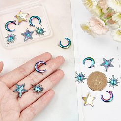 18個 3スタイル 201ステンレススチールペンダント  太陽と月と星  虹色  18~19.5x14~18x2~2.5mm  穴：1.4mm  6個/スタイル&nbsp;STAS-UN0034-29