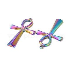 イオンプレーティング（IP）304ステンレスペンダント  アンククロスチャーム  虹色  45.5x25x3mm  穴：1.8mm&nbsp;STAS-C066-10M