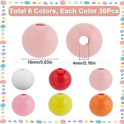 180шт 6 цвета окрашенные бусины из натурального дерева WOOD-SP0001-08B