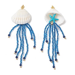 Большие подвески в виде медуз из смешанных драгоценных камней и стеклянных бусин в виде морских звезд PALLOY-MZ00870