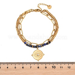 Doppellagige Armbänder aus böhmischer Edelstahlkette (304) und natürlichen Lapislazuli-Perlen&nbsp;BJEW-C150-01E-G