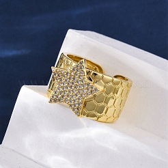 Латунные кольца-манжеты с микропаве и прозрачным цирконием для женщин RJEW-H248-08G-01