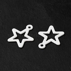 スプレー塗装された201ステンレススチールチャーム  星のチャーム  ホワイト  15x13x0.5mm  穴：1.2mm&nbsp;STAS-I672-14B