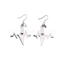 女性用304ステンレススチールダングルイヤリング  ハートビート  ステンレス鋼色  53x29.6mm&nbsp;WGF6611-01