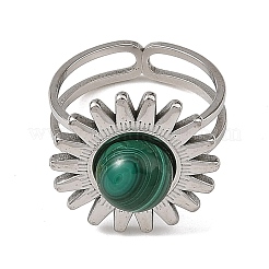 Bracciale aperto in malachite naturale e acciaio inossidabile&nbsp;RJEW-JR01091-02