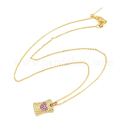 Collana regolabile con ciondolo rettangolare a forma di cuore in ottone con micro pavé di zirconi cubici e cursore&nbsp;KK-CBA4547-08G-05