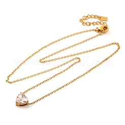 Ионное покрытие (ip) 304 нержавеющая сталь паве кубический цирконий сердце кулон кабель цепь ожерелья для женщин NJEW-G142-07G-01