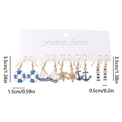 5 пара серег-подвесок из цинкового сплава с эмалью в морском стиле&nbsp;FS-WG423E9-01