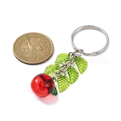 アクリルペンダントキーホルダー  リーフチャームとアイアンキーホルダーリング付き  りんご  7.5cm  ペンダント：52x14x16mm&nbsp;KEYC-JKC00634-03