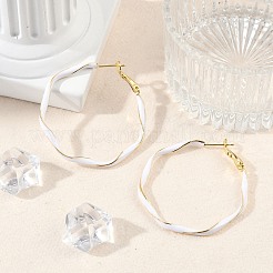 Orecchini a cerchio in ottone smaltato con anello twist&nbsp;EJEW-P301-01G-A
