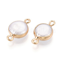 Гальванизированный натуральный жемчуг Кеши плоские круглые подвески-коннекторы PEAR-S018-02C-04