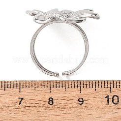 女性用304ステンレススチールカフオープンリング  花  ステンレス鋼色  usサイズ7（17.3mm）&nbsp;RJEW-C162-01C-P