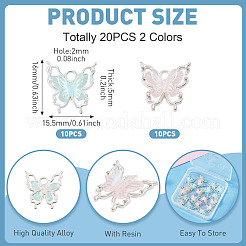 20本2色合金ペンダント  蝶  樹脂と  ミックスカラー  16x15.5x5mm  穴：2mm  10個/カラー&nbsp;FIND-TA0010-11