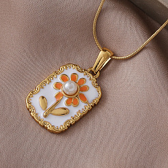 Женское ожерелье из хирургической нержавеющей стали 316 с эмалью и имитацией жемчуга&nbsp;ST9494