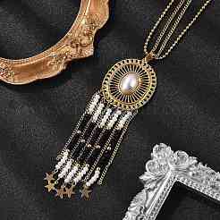 Овальные подвески из богемной нержавеющей стали 304 и искусственного жемчуга NJEW-Z061-10G-02