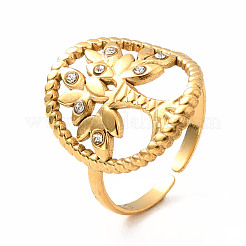 Кольцо-манжета со стразами и овальным деревом жизни RJEW-K237-01G