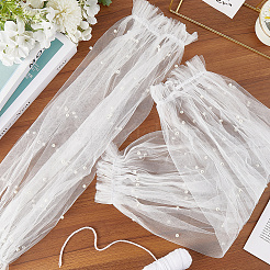 女性用ポリエステル製アームオーバースリーブ1組  プラスチックパール付き  ホワイト  590x190~280mm&nbsp;AJEW-CY0001-07A