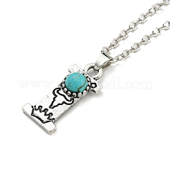 Lettre a ~ z en alliage plaqué argent antique avec colliers à pendentif turquoise synthétique&nbsp;NJEW-G080-01I
