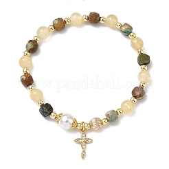 Bracelets extensibles en laiton sertis de micro-pavés de zircone cubique transparente&nbsp;BJEW-JB14378-01