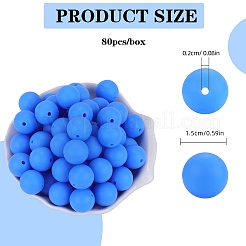 ラウンドシリコンフォーカルビーズ80個  ドジャーブルー  15mm  穴：2mm&nbsp;SIL-SZ0001-24-09