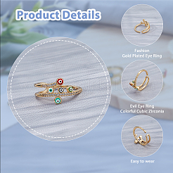 4 шт. 4 стиля цветные эмалевые открытые манжетные кольца от сглаза с прозрачным кубическим цирконием&nbsp;RJEW-FI0001-07