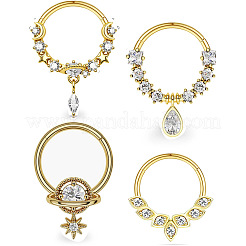 4 pieza de 4 estilos de anillos nasales de acero inoxidable quirúrgico 316l con circonita cúbica transparente&nbsp;WG79525-02