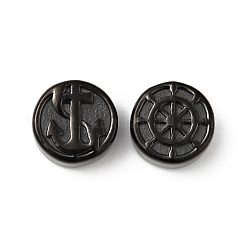 304ステンレススチールビーズ  アンカー模様を持つフラットラウンド  電気泳動黒  10.5x4.5mm  穴：1.6mm&nbsp;STAS-C055-03EB