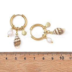 Ohrringe aus natürlichen Süßwasserzuchtperlen und spiralförmigen Muscheln&nbsp;EJEW-JE07252