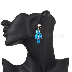 Серьги-гвоздики из ограненного стекла с подвесками в форме капли EJEW-TA00734