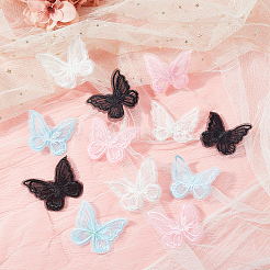 手作りオーガンジー織りコスチュームアクセサリー30個  蝶  ピンク  53~57x56~63x2~3mm&nbsp;DIY-GF0005-35C