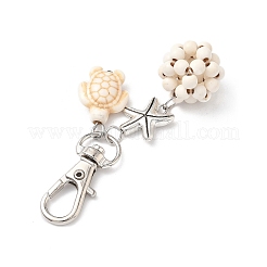 Decorazioni pendenti in turchese sintetico rotondo e tartaruga&nbsp;HJEW-JM03277-02