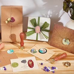 Золотистые сургучные печати латунные штампы с деревянными ручками&nbsp;AJEW-WH20033-008