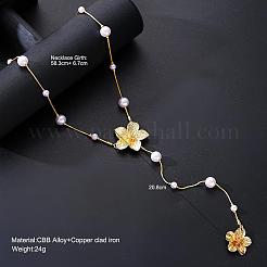 Halskette mit langem Quastenanhänger in Y-Form aus einer Legierung mit Kunststoffperle und Blumenmotiv für Damen&nbsp;WG37FD2-01