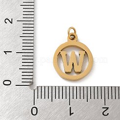 304ステンレススチールチャーム、ジャンプリング付き  ゴールドカラー  文字チャーム付きリング  文字W  14.5x12x1.5mm  穴：3mm&nbsp;LS-STAS-R001-02G-W