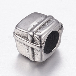 304ステンレススチールヨーロピアンビーズ  大穴ビーズ  贈り物  アンティークシルバー  9x9x10mm  穴：5mm&nbsp;STAS-P173-071AS