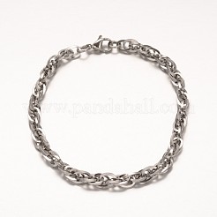 変色しにくい304ステンレススチールロープチェーンブレスレット  カニカン付き  ステンレス鋼色  8-1/2インチ（215mm）  5mm&nbsp;BJEW-L531-04P