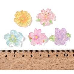 クリア樹脂カボション  花  グリッターパウダー付き  ミックスカラー  21~23x22~27x5.5~8mm&nbsp;RE-CBA1274-02