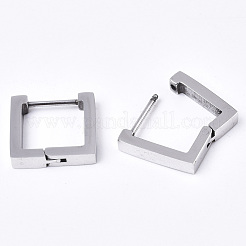 変色しにくい304ステンレススチール製フープピアス  正方形  ステンレス鋼色  14x14x3mm  ピン：1mm&nbsp;EJEW-N016-004