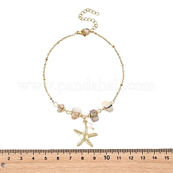 Cavigliere da donna con ciondolo a forma di stella marina in acciaio inossidabile 304 e perline di conchiglia d'acqua dolce naturale&nbsp;AJEW-AN00869-01