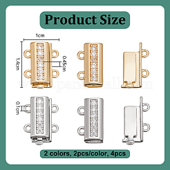 4 Stück 2 Farben Messing Micro Pave klare Zirkonia Schiebeverschlüsse&nbsp;DIY-PH0033-43
