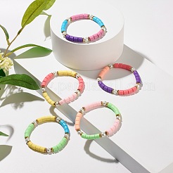 女の子の女性のためのコラムビーズストレッチブレスレット  ガラスパール＆ポリマークレイ＆非磁性合成ヘマタイトビーズブレスレット  ミックスカラー  内径：2-1/8インチ（5.4cm）&nbsp;BJEW-JB07182