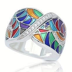 Кольца для пальцев в этническом стиле из латуни с микропаве из кубических цирконий и эмали&nbsp;FS-WG810B2-03