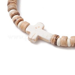 Bracciali elastici con perline di turchese sintetico e cocco naturale incrociato per le donne&nbsp;BJEW-JB11388-02