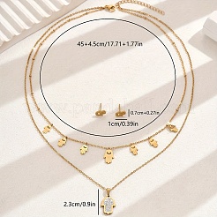 Элегантные винтажные серьги-гвоздики и двухслойные ожерелья из нержавеющей стали со стразами в форме хамсы для женщин QF7163