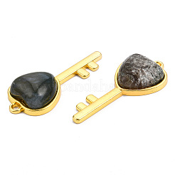 天然苔瑪瑙のペンダント  ライトゴールドメッキ真鍮パーツ  ハートチャーム付きキー  38x17x6.5~7mm  穴：1.8mm&nbsp;G-N326-158-03