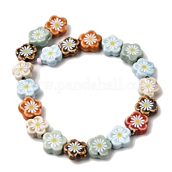 Cuentas de porcelana esmaltadas con estampado de margaritas&nbsp;PR-CBA03B0-04