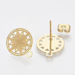 304ステンレススチールスタッドピアス金具  カン付き  フラットラウンド  ゴールドカラー  16x13mm  穴：1mm  ピン：0.7mm&nbsp;STAS-S079-33A